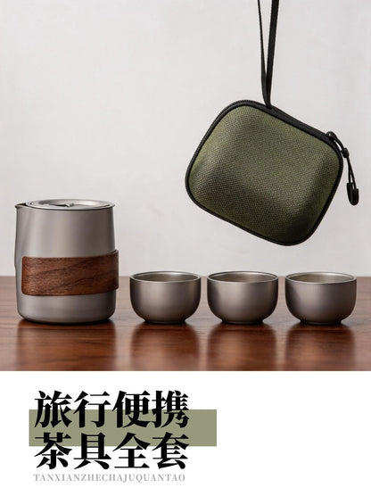 原木圈不鏽鋼單人泡茶快客杯 茶水分離隨身茶具 通勤出差迷你過濾杯 Wood Ring Stainless Steel Single Travel Tea Mug, Mini Portable Tea Infuser Cup