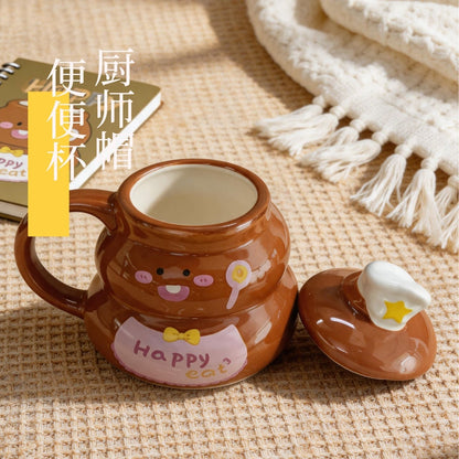 可愛便便廚師帽附蓋陶瓷杯 Cute Poop Shape Ceramic Cup with Chef Hat Lid