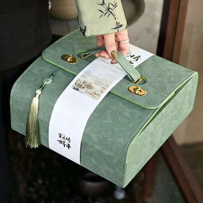 輕奢手提皮質禮盒燕窩皮盒包裝商務伴手禮宴會禮品盒空盒 Light Luxury Handheld Leather Gift Box, Bird's Nest Leather Packaging Box, Empty Gift Box for Business Souvenirs & Banquet Presents