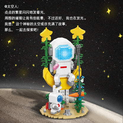 微顆粒積木太空人筆筒手機支架桌面創意擺件玩具益智玩具生日禮物 Micro particle building blocks, astronaut pen holder, mobile phone holder, desktop creative ornament, toy puzzle toy, birthday gift