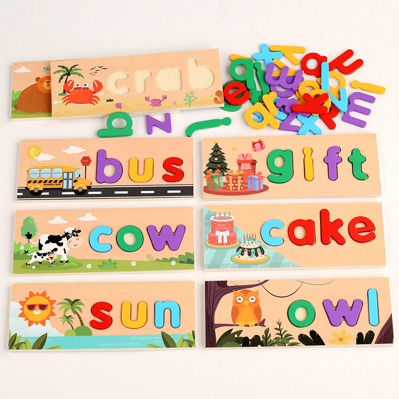 兒童木盒拼單詞遊戲英文字母早教認知拼寫幼稚園教具益智玩具 Kids Wooden Box Spelling Word Game, English Letter Early Education Cognitive Spelling Kindergarten Teaching Aids Educational Toys