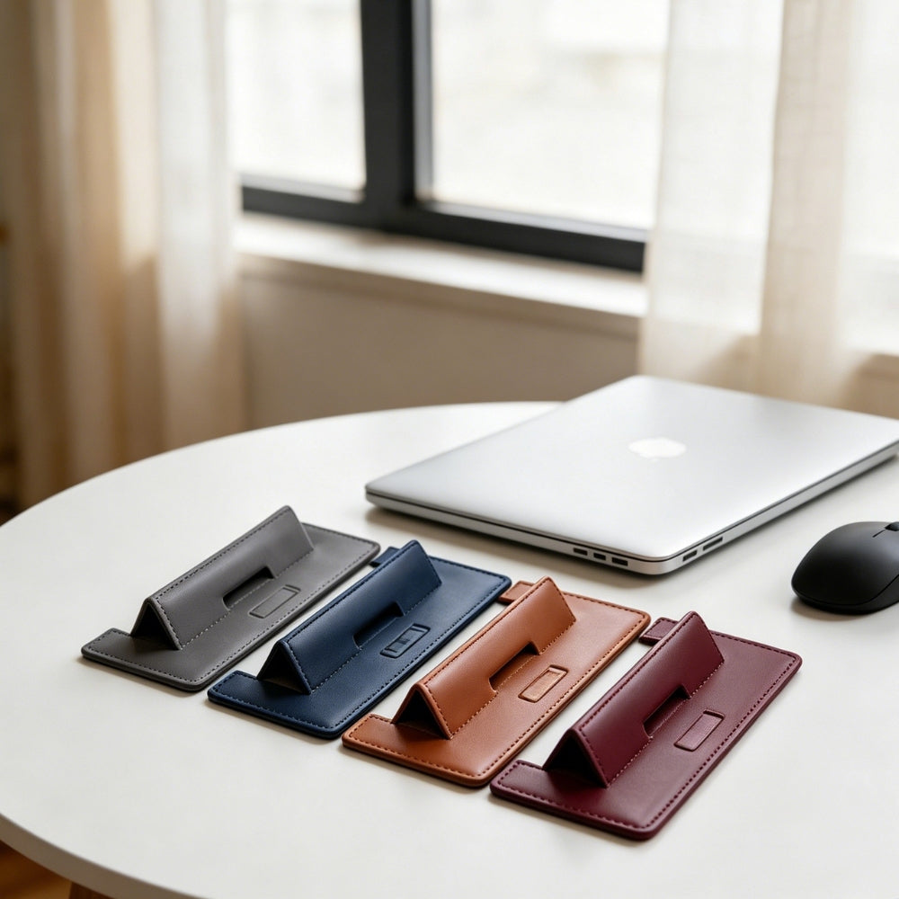 皮革桌面折疊商務支架適用於手機平板筆記本電腦支撐 Leather Foldable Desktop Business Stand, Compatible with Phones, Tablets and Laptops