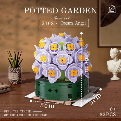 微顆粒積木拼裝玩具擺件玫瑰永生花束積木女孩生日禮物 Micro particle building block assembly toy ornament rose eternal flower bouquet building block girl birthday gift