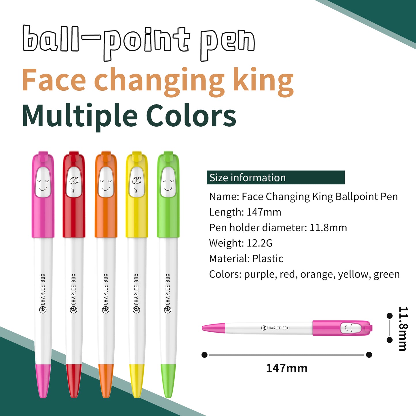 日月星原創個性創意變臉切換原子筆創意禮物文具筆5支裝 Charliebox Creative Face-Changing Ballpoint Pens, Novelty Stationery Gift, 5-Pack
