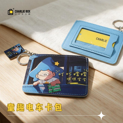日月星文創原創IP皮質卡包港風卡通卡套鑰匙扣證件收納包 Original IP leather card holder, Hong Kong-style cartoon card case, keychain, and ID storage pouch