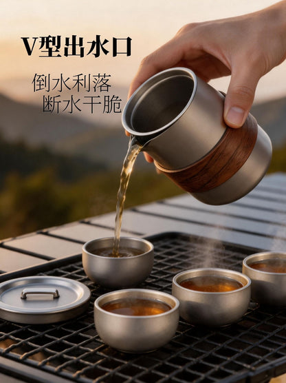 原木圈不鏽鋼單人泡茶快客杯 茶水分離隨身茶具 通勤出差迷你過濾杯 Wood Ring Stainless Steel Single Travel Tea Mug, Mini Portable Tea Infuser Cup