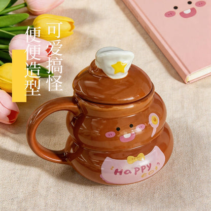 可愛便便廚師帽附蓋陶瓷杯 Cute Poop Shape Ceramic Cup with Chef Hat Lid