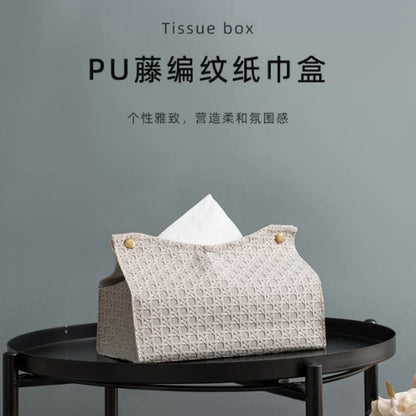 PU藤編紋理紙巾盒 奶油風仿藤抽紙盒 日式簡約桌面軟裝皮革收納紙巾袋 PU Rattan Texture Tissue Bag, Cream Style Faux Rattan Tissue Holder for Japanese Home Decor