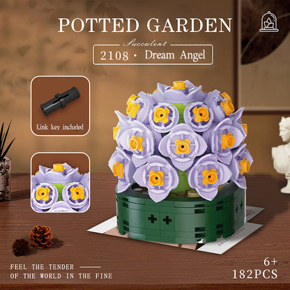 微顆粒積木拼裝玩具擺件玫瑰永生花束積木女孩生日禮物 Micro particle building block assembly toy ornament rose eternal flower bouquet building block girl birthday gift