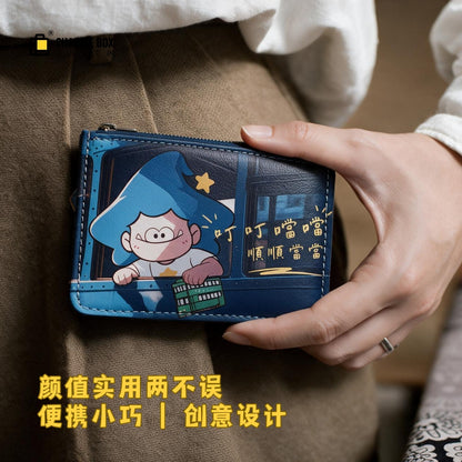 日月星文創原創IP皮質卡包港風卡通卡套鑰匙扣證件收納包 Original IP leather card holder, Hong Kong-style cartoon card case, keychain, and ID storage pouch