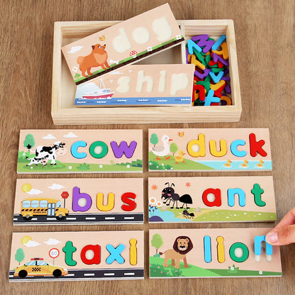 兒童木盒拼單詞遊戲英文字母早教認知拼寫幼稚園教具益智玩具 Kids Wooden Box Spelling Word Game, English Letter Early Education Cognitive Spelling Kindergarten Teaching Aids Educational Toys