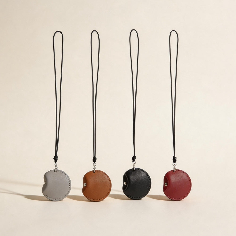 皮革脖掛式耳機收納包創意掛脖小包 Leather Neck-Hung Earphone Storage Pouch, Creative Neck Mini Bag