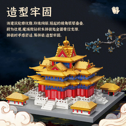 微顆粒積木小角樓古風拼裝積木桌面創意擺件玩具益智玩具生日禮物 Micro particle building blocks, small corner tower, antique style, assembled building blocks, desktop creative ornaments, toys, puzzle toys, birthday gifts