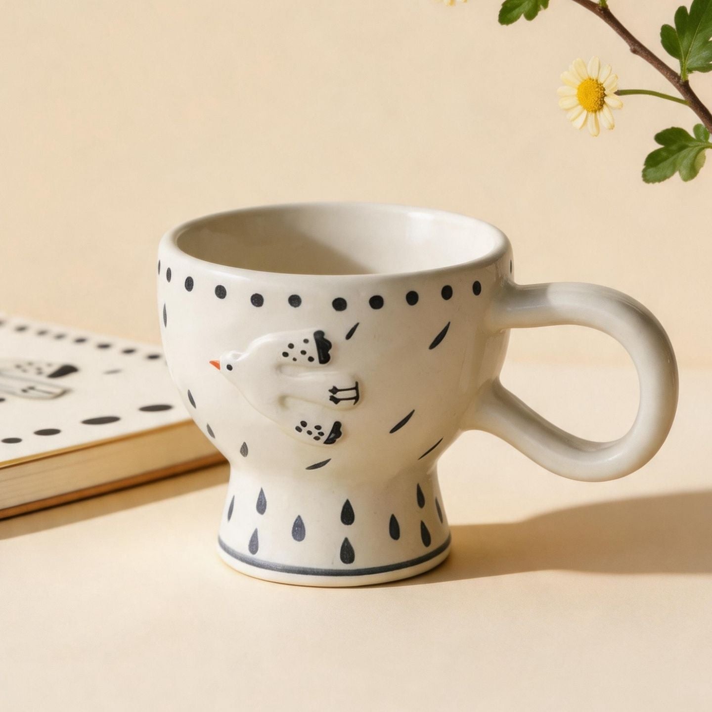 手繪圓點立體飛鳥馬克杯 Hand-painted Polka Dot 3D Bird Mug