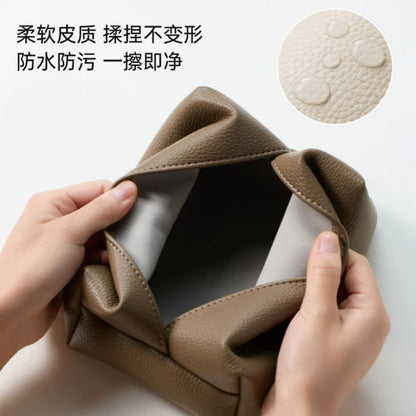 荔枝紋軟皮皮革紙巾盒 極簡奶油風桌面抽紙盒 臥室客廳溫柔風軟裝收納袋 Litchi Grain Soft Leather Tissue Box, Minimalist Cream Style Desktop Tissue Holder