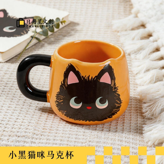 可愛橘底小黑貓陶瓷馬克杯 Cute Black Cat Ceramic Mug with Orange Base