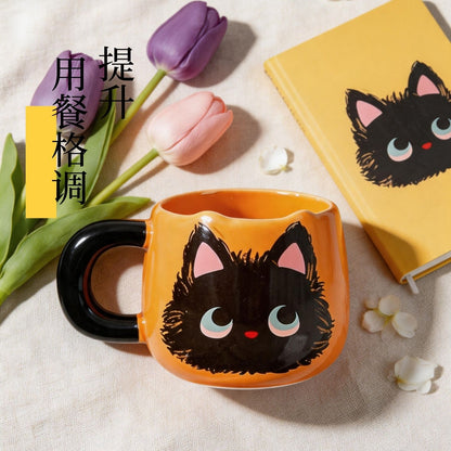 可愛橘底小黑貓陶瓷馬克杯 Cute Black Cat Ceramic Mug with Orange Base
