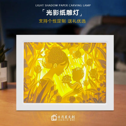 母子溫情花卉 3D 立體橫版紙雕燈 暖光治癒系相框小夜燈 母親節走心文創禮物擺件 Mother & Child Floral 3D Horizontal Paper Cut Frame Lamp, Heartfelt Mother's Day Gift Light