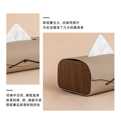 木端翻蓋長款皮革紙巾盒 復古弧形車載桌面抽紙盒 中古風輕奢紙巾收納盒 Wood End Flip-top Long Leather Tissue Box, Retro Curved Tissue Holder for Car & Desktop