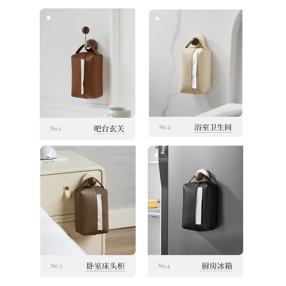 真皮紙巾盒牛皮質抽紙收納汽車載手紙包創意座椅綁帶ins風 Ins Style Cowhide Car Tissue Bag, Genuine Leather Tissue Box with Seat Binding Strap