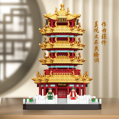 微顆粒積木黃鶴樓古風拼裝積木桌面創意擺件玩具益智玩具生日禮物 Micro Particle Building Blocks Yellow Crane Tower Ancient Style Assembly Building Blocks Desktop Creative Ornament Toys Puzzle Toys Birthday Gifts