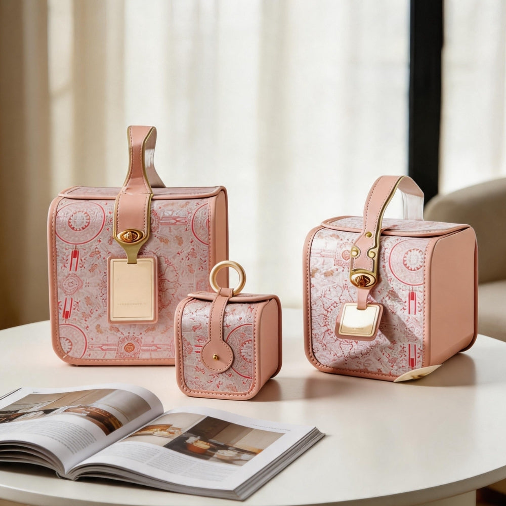 新款端午/中秋禮盒蜀錦禮盒包裝節日送人商務伴手禮禮品盒 Light Luxury Handheld Leather Gift Box, Bird's Nest Leather Packaging Box, Empty Gift Box for Business Souvenirs & Banquet Presents