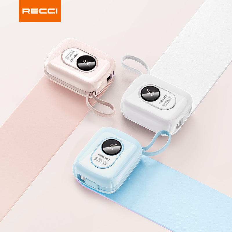 銳思RPB-P79移動電源一萬毫安培自帶線Type-C口雙向快充充電寶適用於蘋果華為