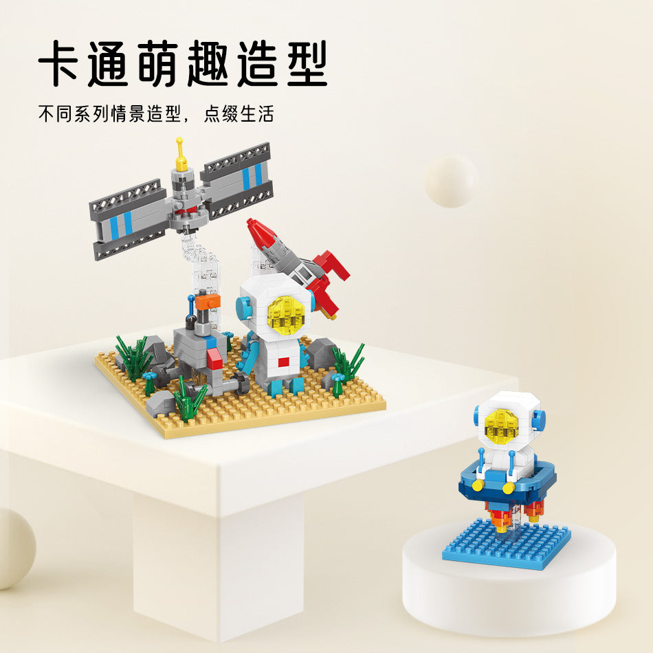 微顆粒積木太空人筆筒手機支架桌面創意擺件玩具益智玩具生日禮物 Micro particle building blocks, astronaut pen holder, mobile phone holder, desktop creative ornament, toy puzzle toy, birthday gift