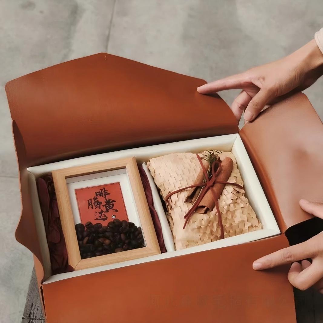 新款年貨零食伴手禮盒空盒高級感皮質包裝禮品盒 New Year Snack Gift Empty Box, Luxury Leather Packaging Gift Box