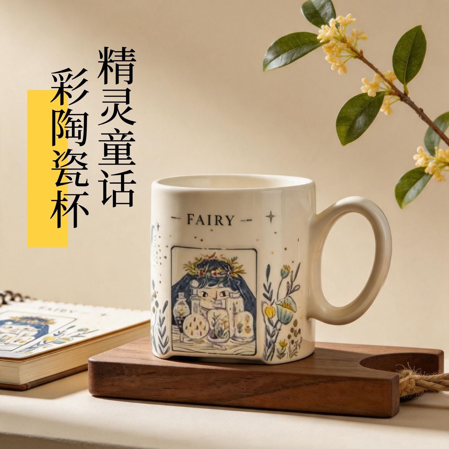 復古精靈童話彩繪陶瓷馬克杯 法式田園風水杯 文藝居家咖啡早餐杯Retro Fairy Tale Painted Ceramic Mug, French Pastoral Water Cup, Artistic Home Coffee & Breakfast Cup