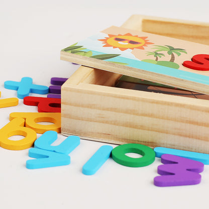 兒童木盒拼單詞遊戲英文字母早教認知拼寫幼稚園教具益智玩具 Kids Wooden Box Spelling Word Game, English Letter Early Education Cognitive Spelling Kindergarten Teaching Aids Educational Toys
