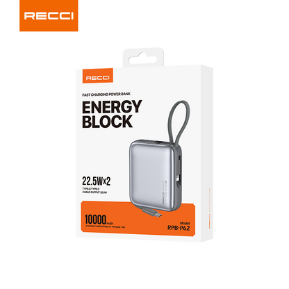 銳思【3C認證】【可上飛機】RPB-P62移動電源大容量一萬自帶線充電寶適用於蘋果15/16華為安卓10000 mAh
