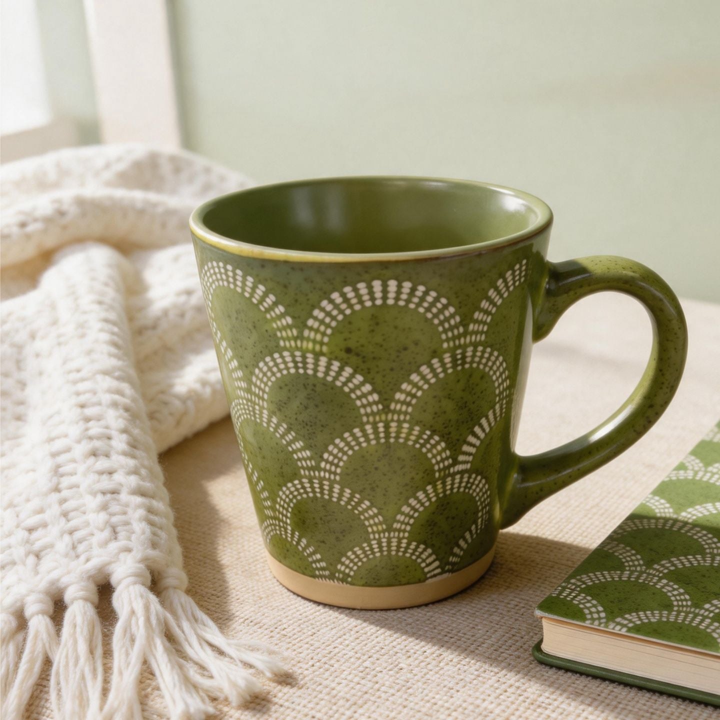 復古浮雕魚鱗紋陶瓷馬克杯 Vintage Embossed Fish‑Scale Ceramic Mug