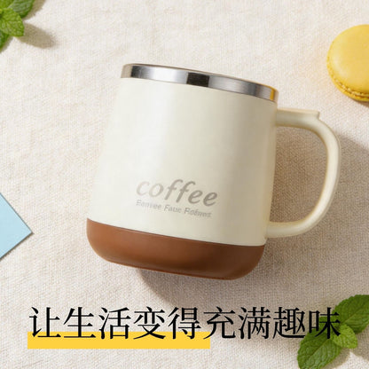 奶咖撞色不鏽鋼咖啡杯 隔熱防燙燕麥杯 家用辦公帶把手喝水杯 Milk Coffee Two-tone Stainless Steel Coffee Cup, Heat Insulated Oatmeal Mug, Handheld Water Cup for Home & Office