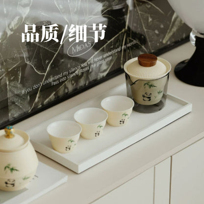 軟萌熊貓翠竹文創旅行茶具 一壺三杯公道杯 國潮可愛學生通勤便攜泡茶套裝 Cute Panda Bamboo Cultural Travel Tea Set, National Trend Portable Tea Kit for Commute