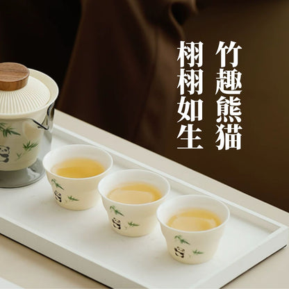 軟萌熊貓翠竹文創旅行茶具 一壺三杯公道杯 國潮可愛學生通勤便攜泡茶套裝 Cute Panda Bamboo Cultural Travel Tea Set, National Trend Portable Tea Kit for Commute