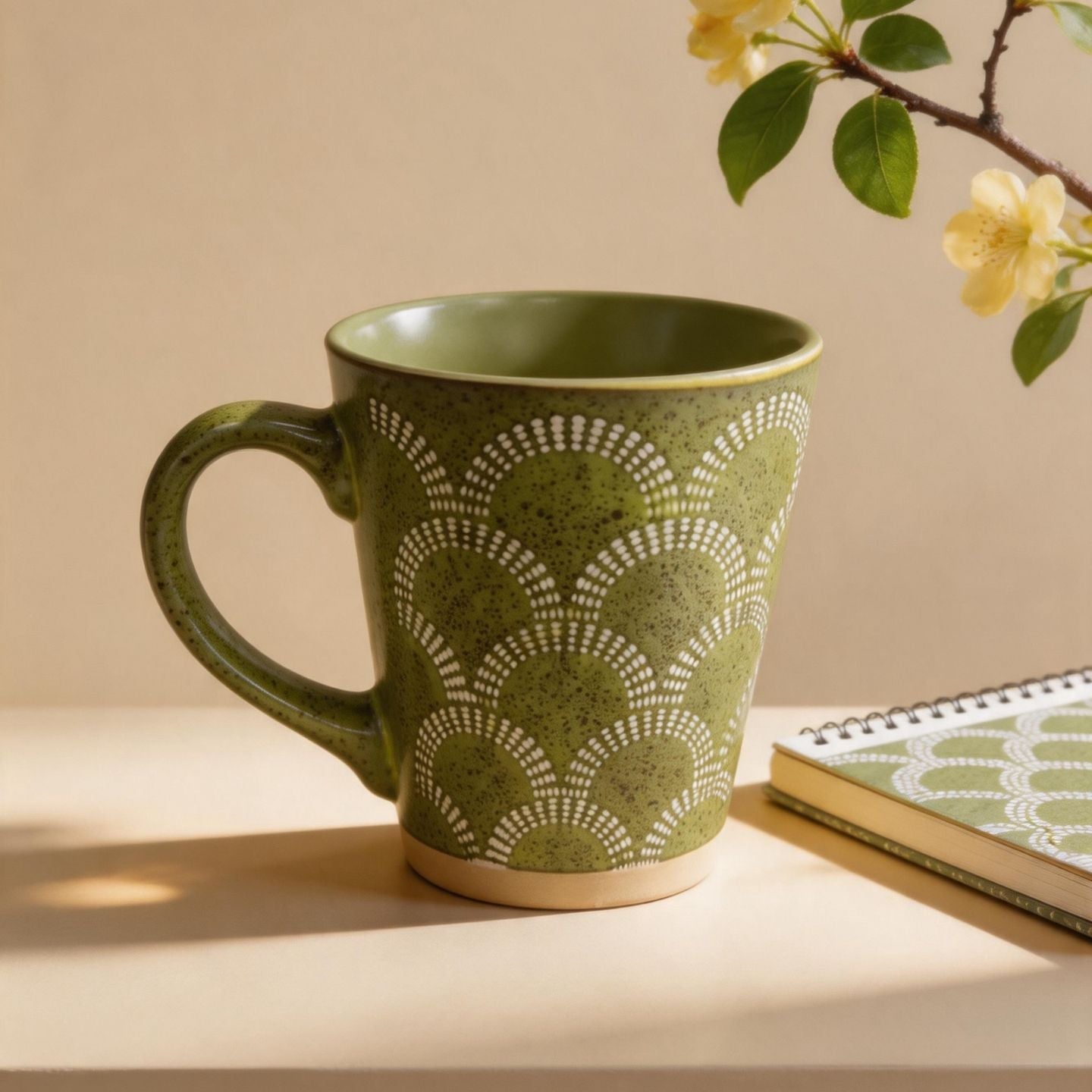 復古浮雕魚鱗紋陶瓷馬克杯 Vintage Embossed Fish‑Scale Ceramic Mug