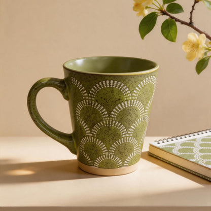 復古浮雕魚鱗紋陶瓷馬克杯 Vintage Embossed Fish‑Scale Ceramic Mug