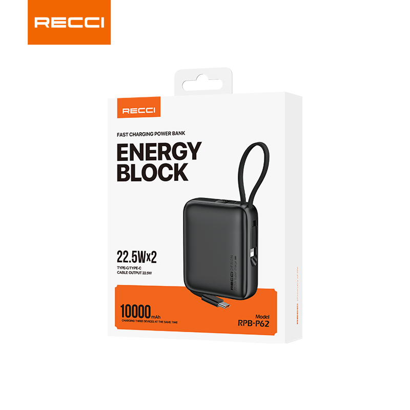 銳思【3C認證】【可上飛機】RPB-P62移動電源大容量一萬自帶線充電寶適用於蘋果15/16華為安卓10000 mAh