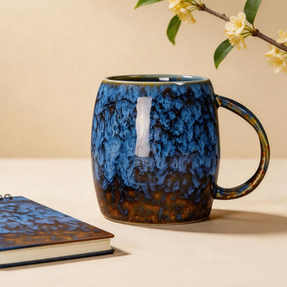 藍棕窯變釉陶瓷馬克杯 復古藝術水杯 家用泡茶咖啡創意杯子 Blue Brown Kiln Changed Glaze Mug, Retro Artistic Tea Coffee Cup