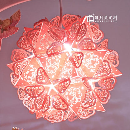 花叢鹿漫月牙粉 DIY 立體花球紙雕燈 粉木彎月框光影小夜燈 少女心浪漫生日情人節文創禮物 Deer & Flower Crescent Moon DIY Paper Carving Lamp, Romantic Girly Ambient Night Light