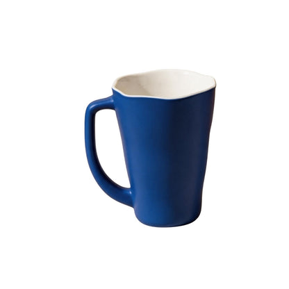 克萊因藍啞光陶瓷馬克杯 波浪口創意水杯 家用大容量咖啡早餐杯 Klein Blue Matte Ceramic Mug, Creative Wavy Rim Large Capacity Cup