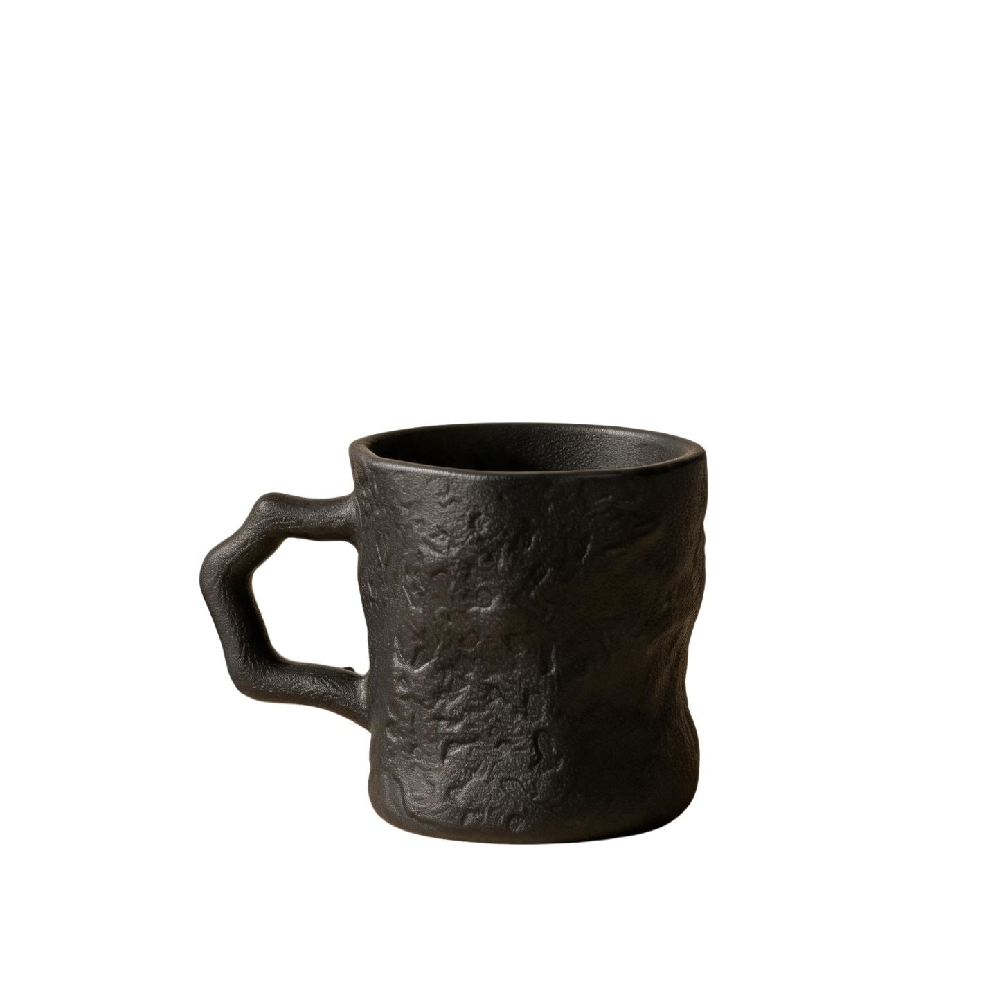 曜黑冰川紋陶瓷馬克杯 啞光質感水杯 日式侘寂風居家咖啡杯 Obsidian Black Glacier Texture Ceramic Mug, Japanese Wabi-sabi Style Coffee Cup