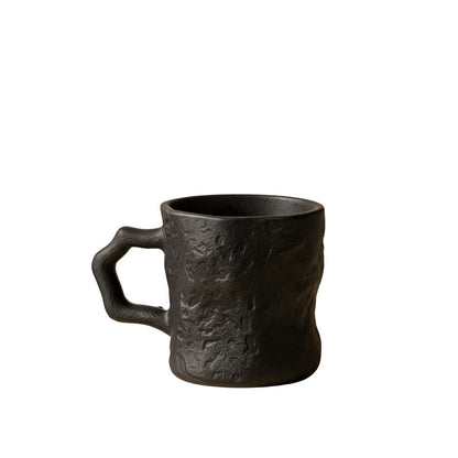 曜黑冰川紋陶瓷馬克杯 啞光質感水杯 日式侘寂風居家咖啡杯 Obsidian Black Glacier Texture Ceramic Mug, Japanese Wabi-sabi Style Coffee Cup