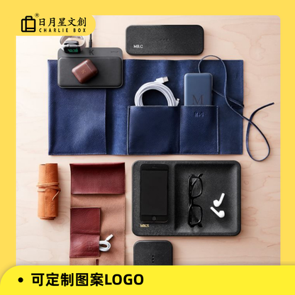 多功能耳機數碼配件旅行皮革收納包數據線充電頭卷包 Leather Makeup Brush Bag, Outdoor Portable Travel Makeup Brush Storage Bag, Eyeshadow Storage Bag