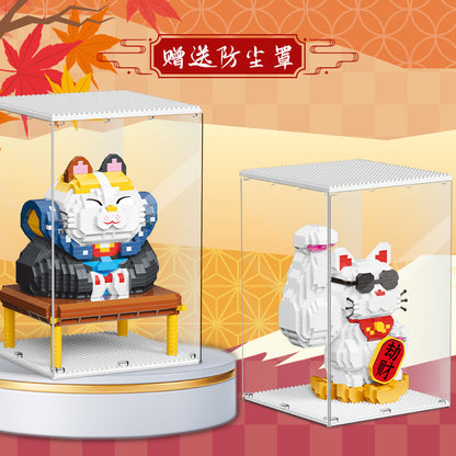 微顆粒積木招財貓桌面創意擺件玩具益智玩具生日禮物 Micro particle building blocks attract wealth, cat desktop creative ornaments, puzzle toys, birthday gifts