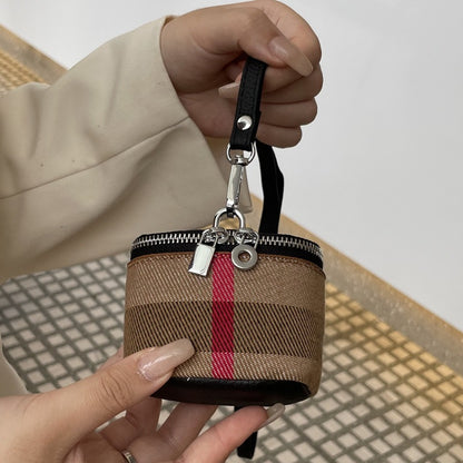 帆布皮革小巧零錢包ins風簡約便攜掛脖口紅化妝包耳機包 Canvas and leather small coin purse, trendy simple portable neck-hanging lipstick makeup bag and earphone pouch