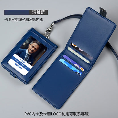 多卡位真皮證件套二合一工作證卡包公司工作牌卡套收納包證件卡套 Multi-slot genuine leather ID holder 2-in-1 work ID card wallet company badge card case storage pouch