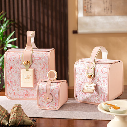 新款端午/中秋禮盒蜀錦禮盒包裝節日送人商務伴手禮禮品盒 Light Luxury Handheld Leather Gift Box, Bird's Nest Leather Packaging Box, Empty Gift Box for Business Souvenirs & Banquet Presents