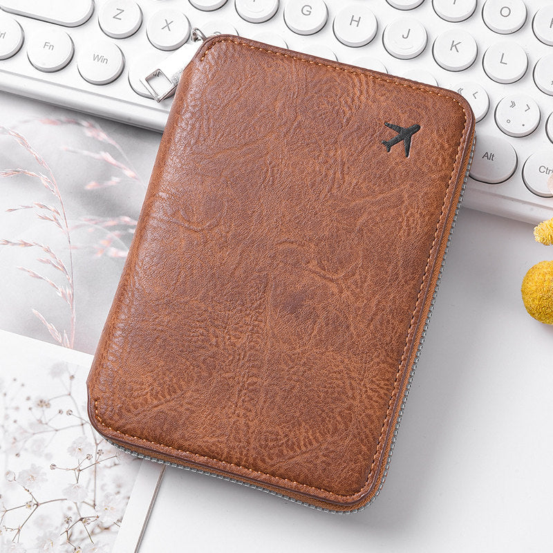 拉鏈證件護照包大容量機票收納卡包可印LOGO時尚旅行護照夾 Zippered passport bag with large capacity for tickets and cards, customizable with logo, stylish travel passport holder